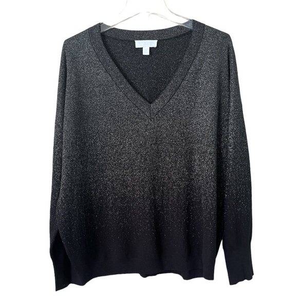 White Label V-neck Sweater Black Gradient Silver Thread Size L Long Sleeves - Picture 1 of 16